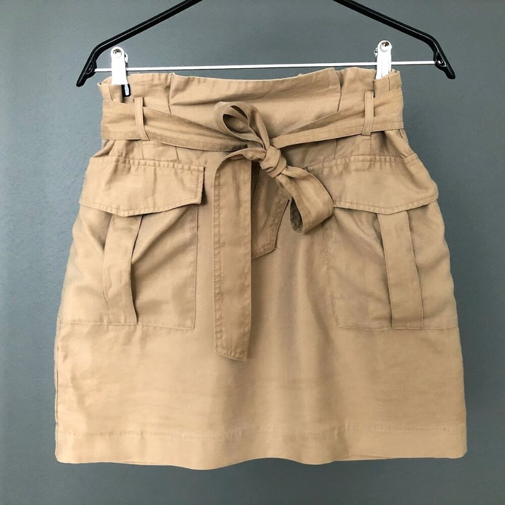 H&M Kakhi Cargo Skirt with Removable Tie Belt Paper Bag Style Beige Skirt